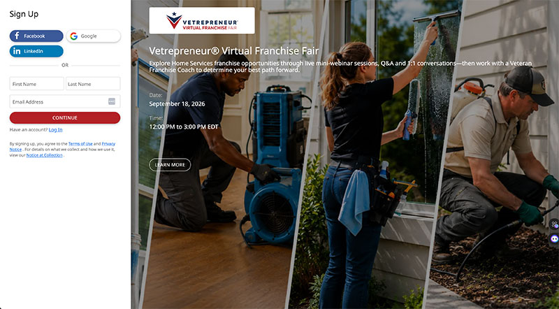 Vetrepreneur virtual franchise fair event platform